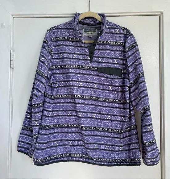 Jachs Cabin purple striped quarter snap fleece pullover white gray women’s XL - Image 1