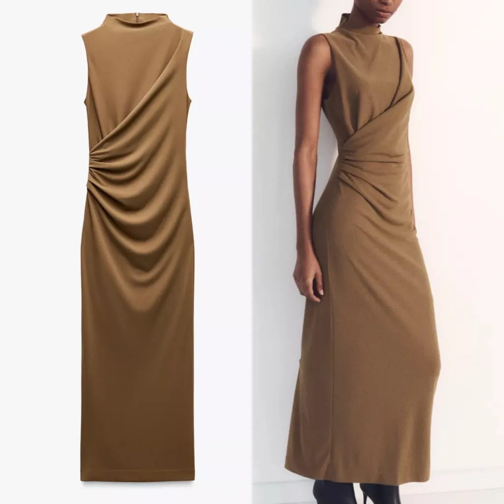 ZARA  NWT draped ruched midi dress - Image 2