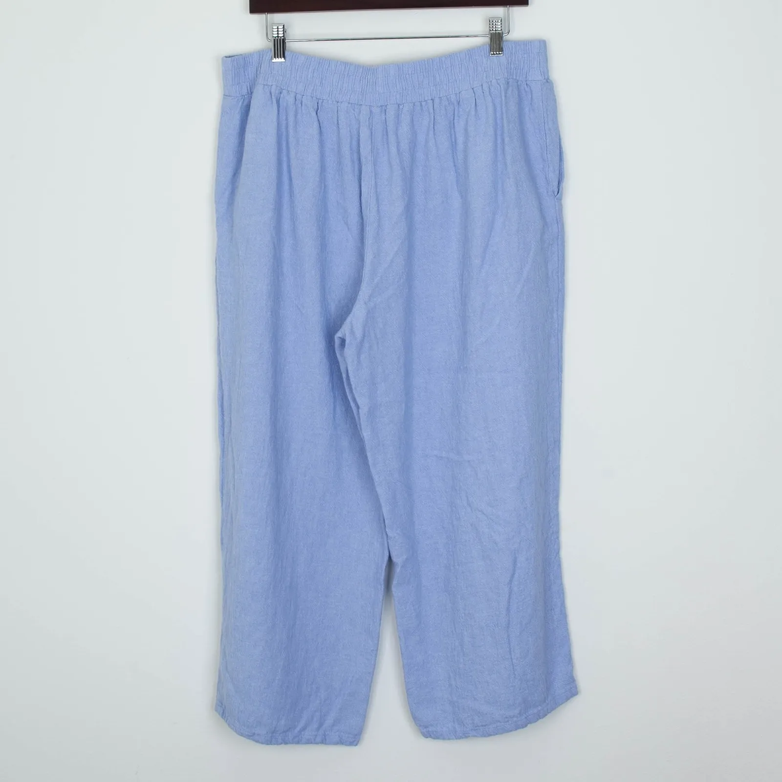 Susan Graver Pure Womens Blue Linen Blend Wide Leg Cropped Pants L Elastic Waist - Image 7