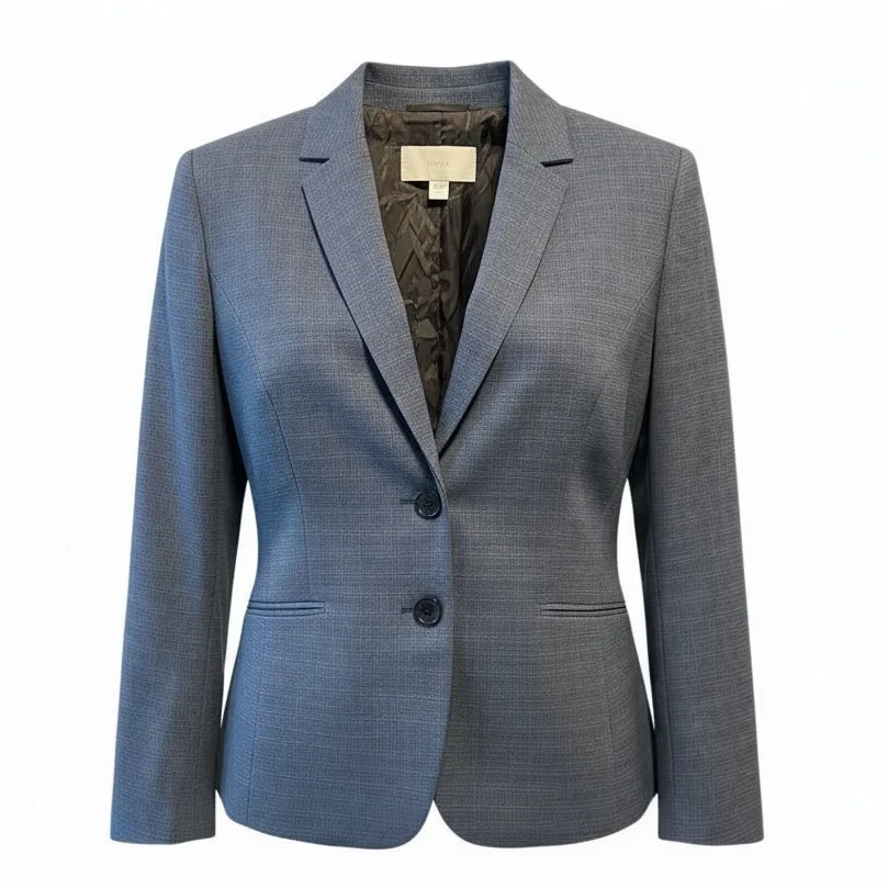 BOSS Women's Size 12 Blue Gray Virgin Wool Blazer Jacket 2 Button Classic - Image 7