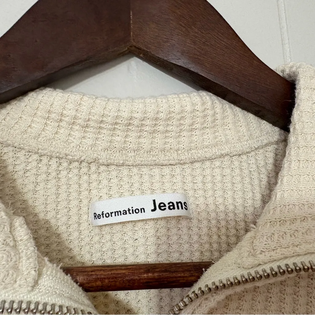 Reformation Jeans Yale Waffle Zip Top Size S Cream Half Zip Cropped Pullover - Image 3