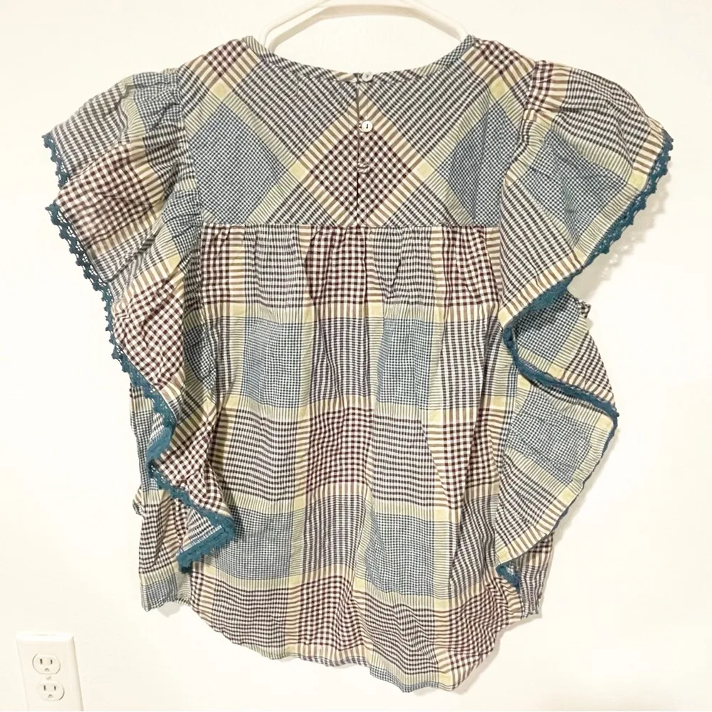 WORLD MARKET Size Small/Medium Plaid Ruffle PATCHWORK TOP NEW - Image 5