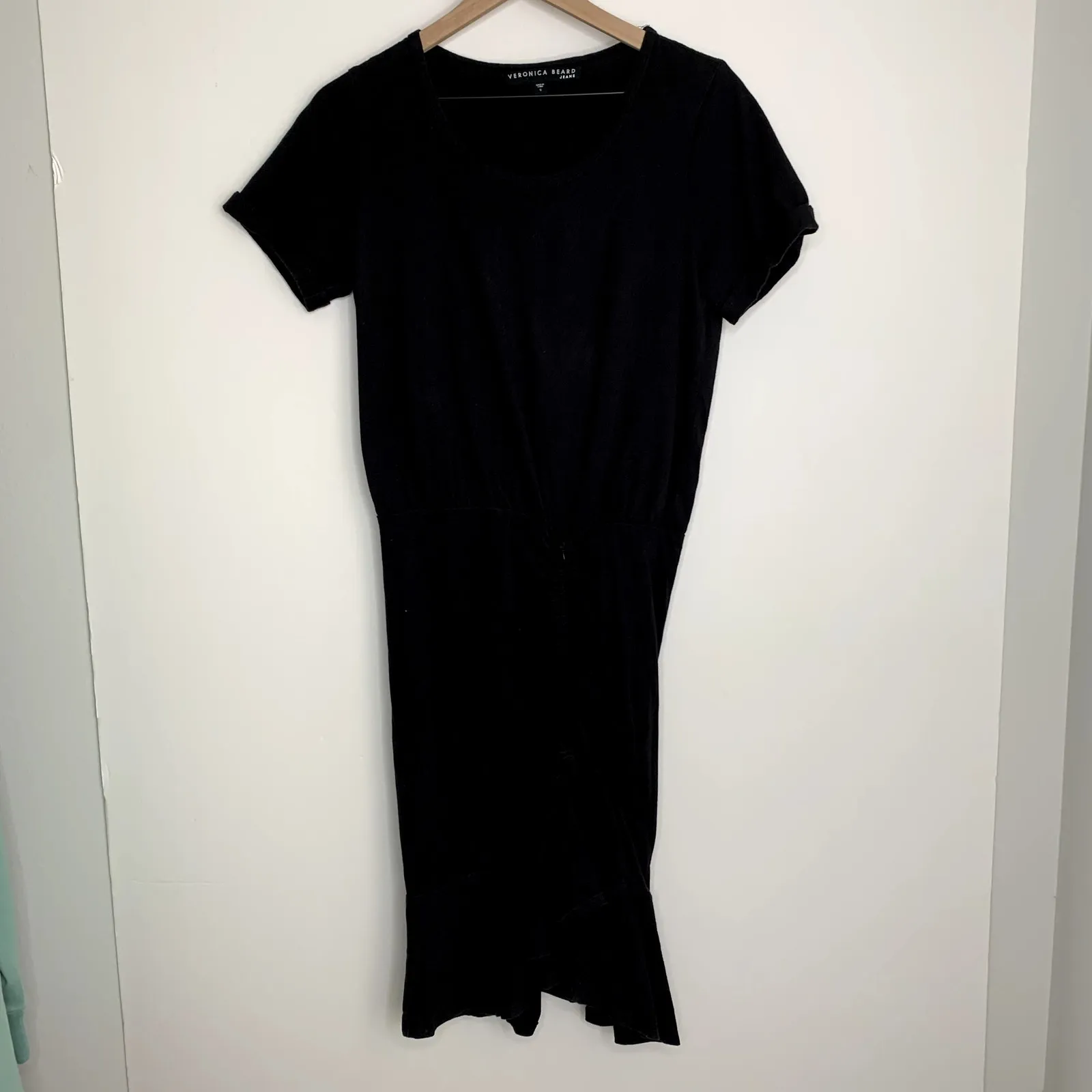 Veronica Beard Pima Cotton Ruched Black Mini Dress Womens Small - Image 3
