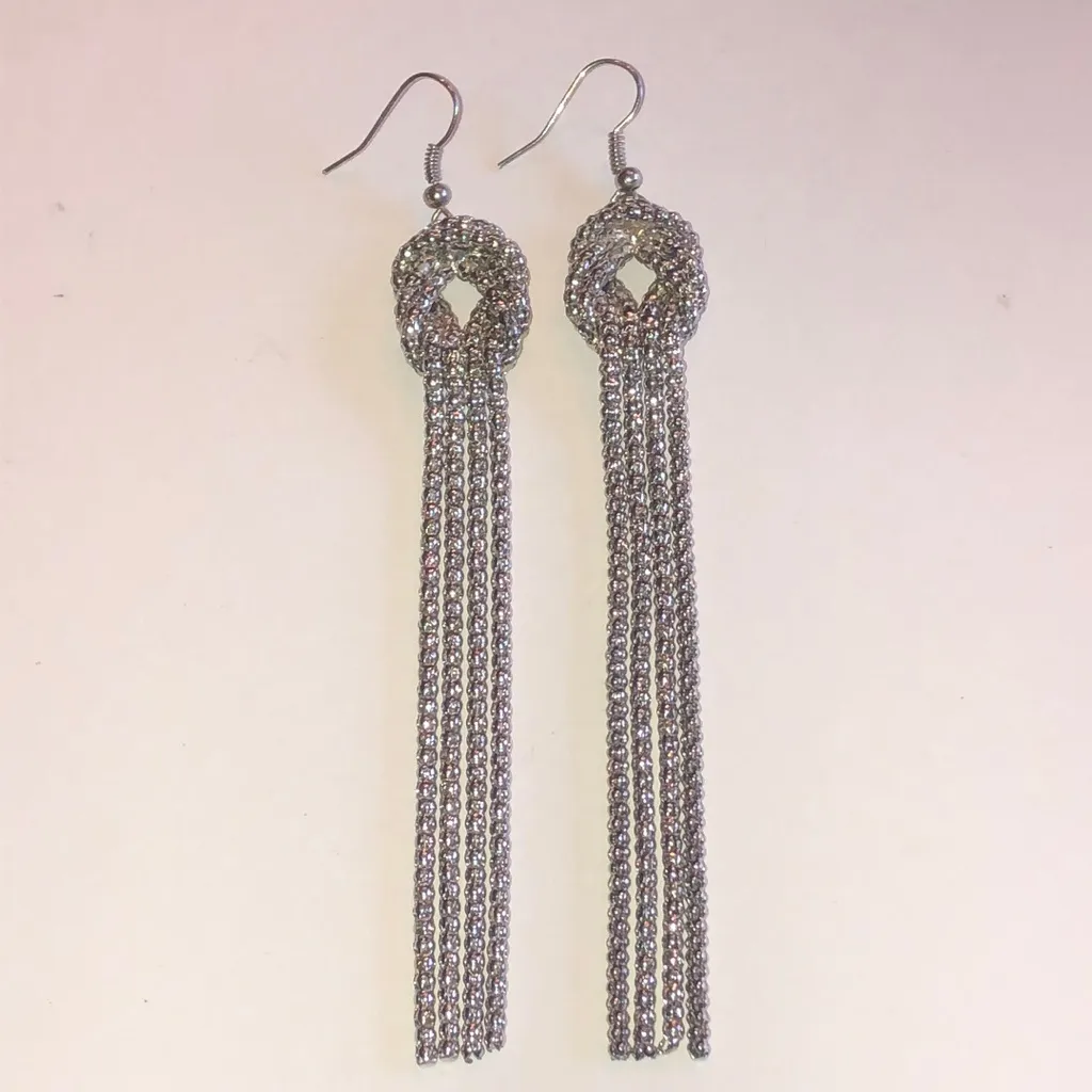 Elegant Silver Tone Shoulder Duster Boho Tassel Earrings - Image 2