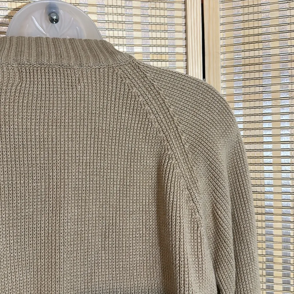 Ms Casuals Vintage 1990s Tan Mock Turtleneck Loose Knit Cardigan Sweater Small - Image 12