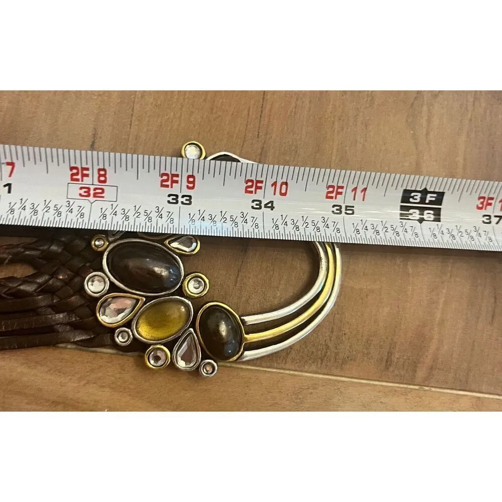 CHICO'S Ornate Buckle Metal Leather Woven Elastic Belt Women's M/L Stretch Chico - Image 7