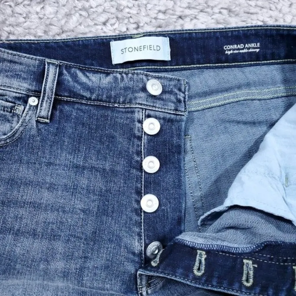 Stonefield Conrad Ankle High Rise Ankle Skinny Jeans Button Fly Raw Hem 32 x 27 Blue - Image 5