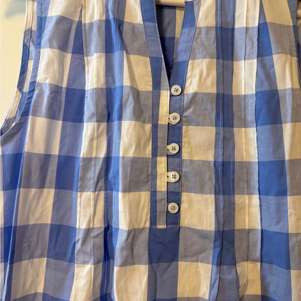 LL Bean Women's Daybreak Nightgown XS Blue White Plaid Pockets Cotton Spandex  - Image 7