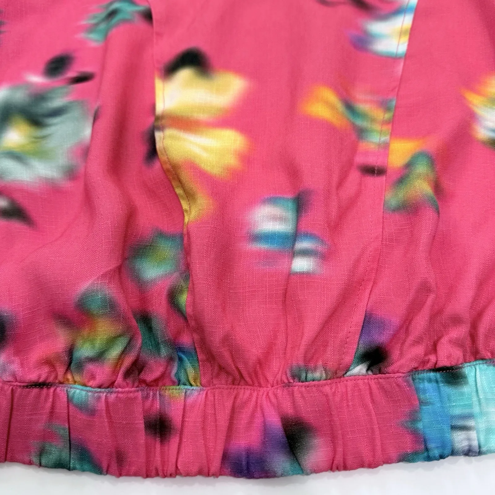 Desigual Floral Top Women M Y2K Boho Off the Shoulder Puff Sleeve Pink V Neck - Image 3