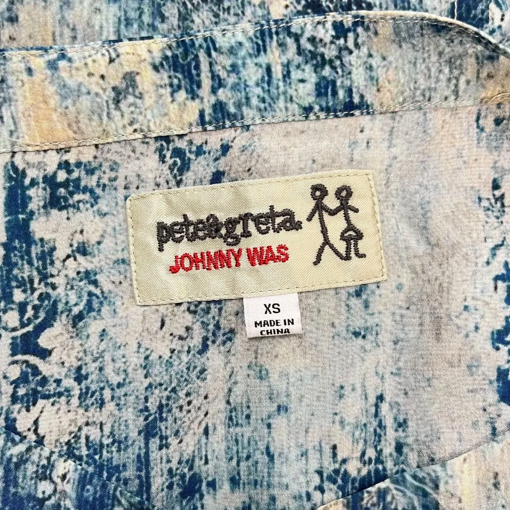 NWOT Johnny Was Santorini Blouse Silk Pete Greta Women Size XS Blue Short Sleeve - Image 8