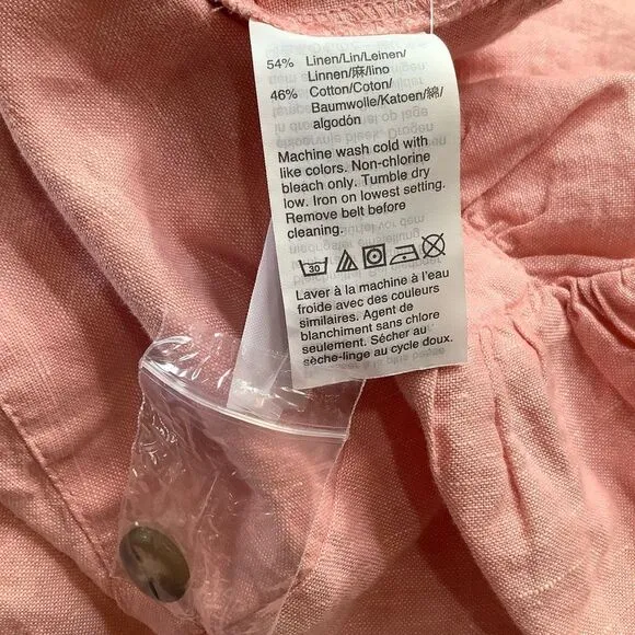 Madewell Linen-Blend Jumpsuit XS Puff-Sleeve Tassel-Tie Pink NWT‎ - Image 8