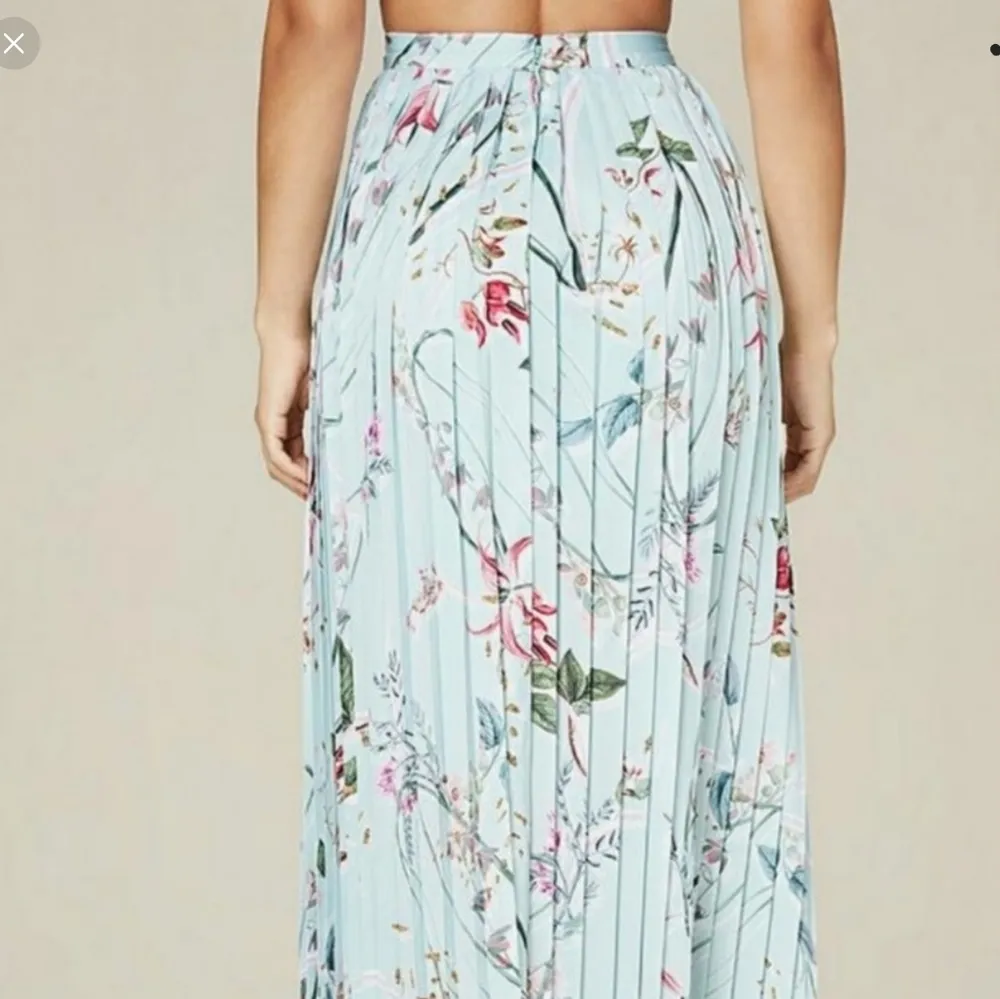 Bebe Spring Floral Double Slit Pleated Maxi Zipper Waist Lined Skirt Size 0P - Image 3