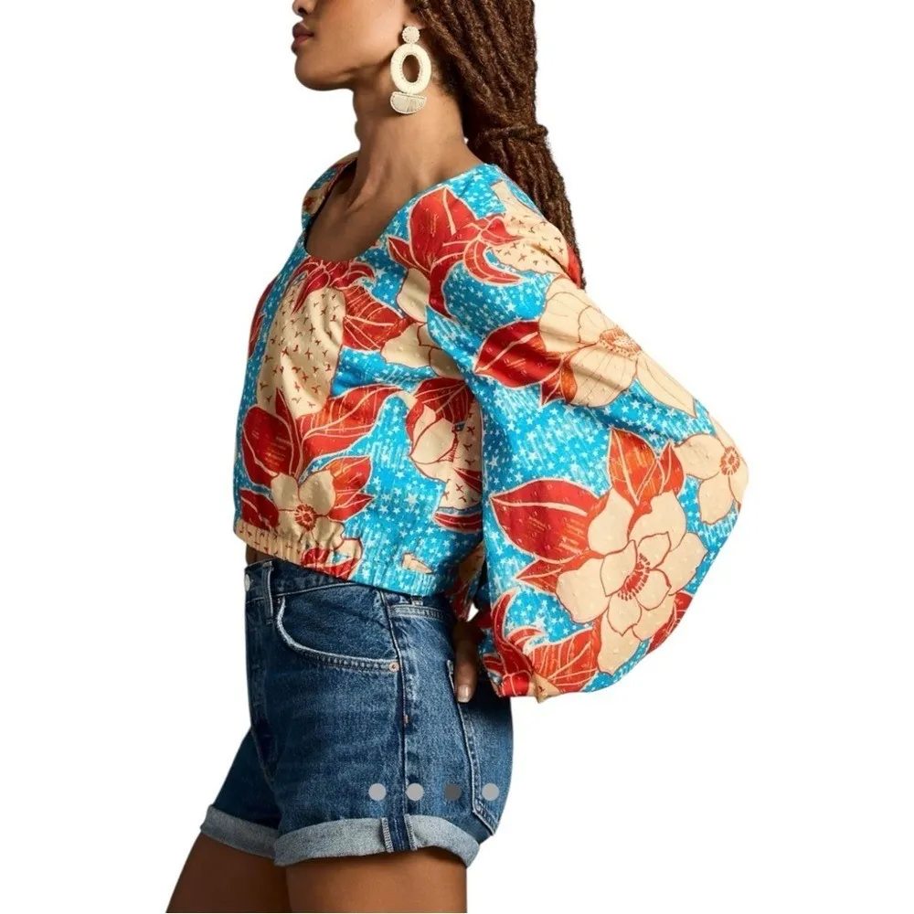 New‎ FARM Rio Puff Sleeve Bubble Blouse Floral Swiss Dot Top S - Image 3