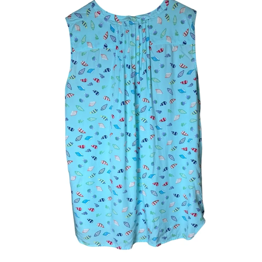 Talbots Sleeveless Popover Top Seashells Blue Colorful Sz Large Pleated Coastal - Image 2