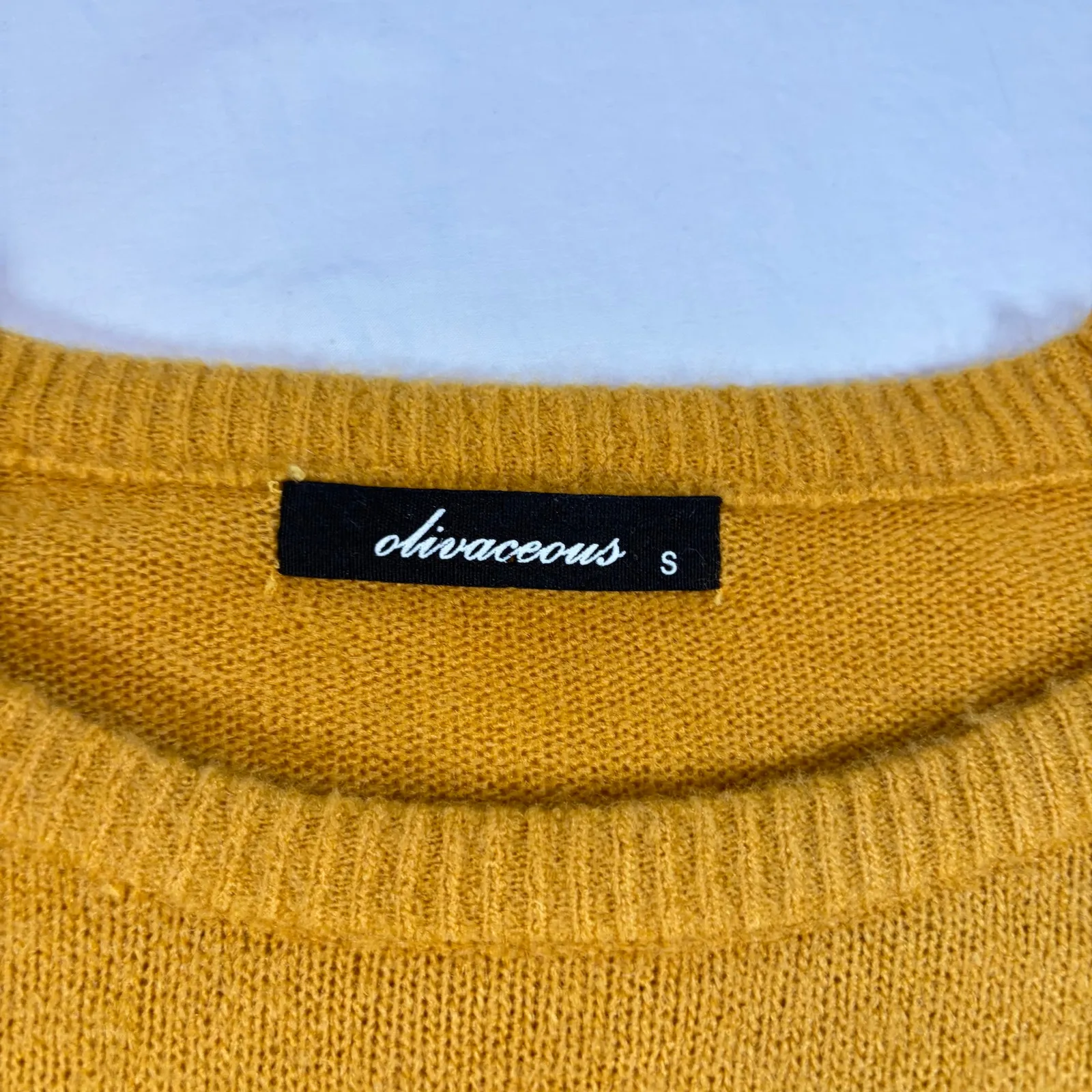Olivaceous womens mustard crew neck tie front sweater.  Size S.  autumn, cozy - Image 4