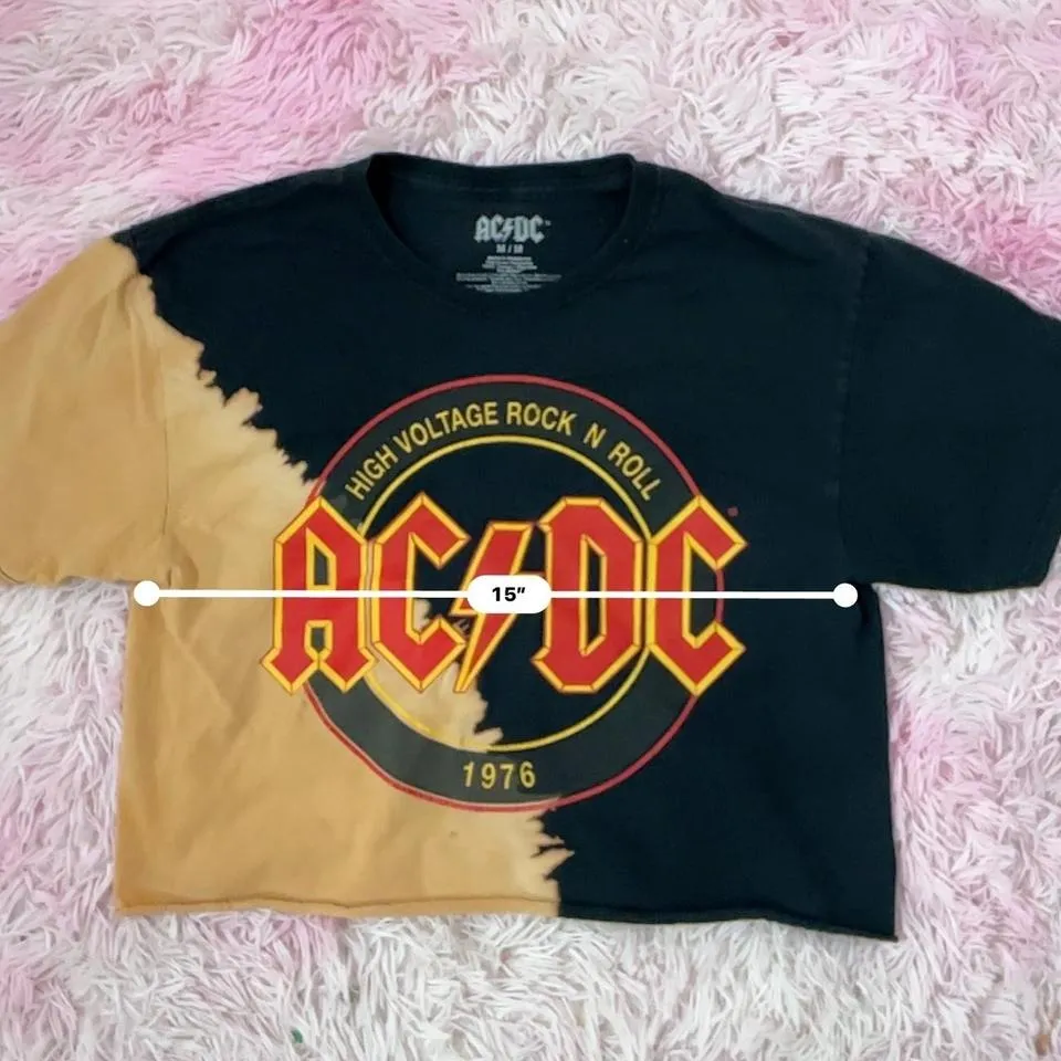 ACDC High Voltage Rock N Roll 1976 Crop Top Bleach Tie Dye Medium M‎ Black - Image 4