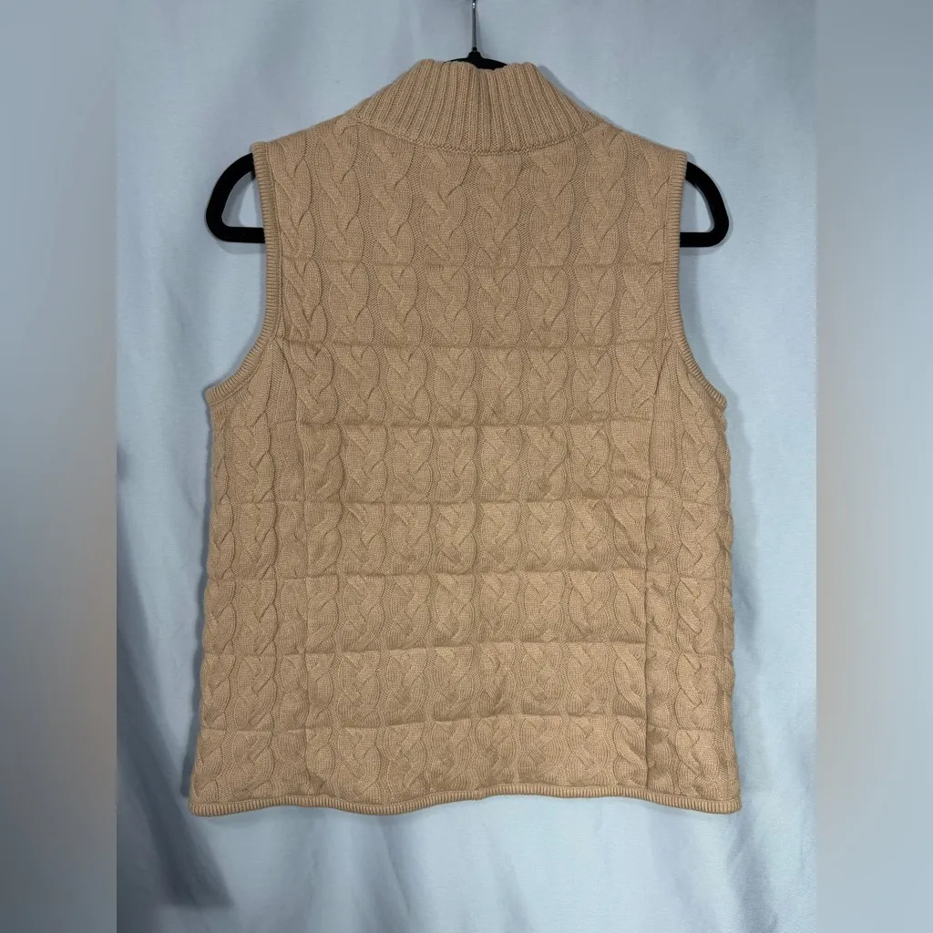 Talbots Vest Womens Camel Brown Cable Knit Zip Front Quilted Lined Wool Blend PS - Image 7