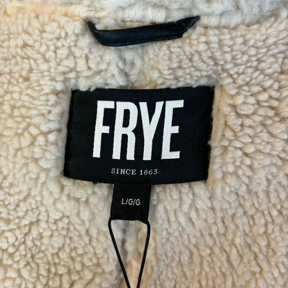 Frye Vegan Leather Faux Shearling Crop Jacket Bomber Aviator Womens Size Large - Image 7