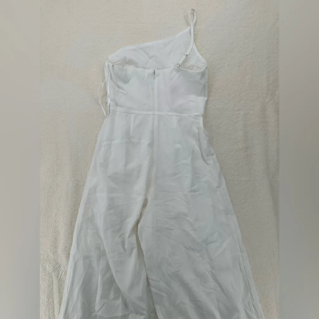 White One Shoulder Wide Leg Jumpsuit Minimal Chic Size 2 - Image 4