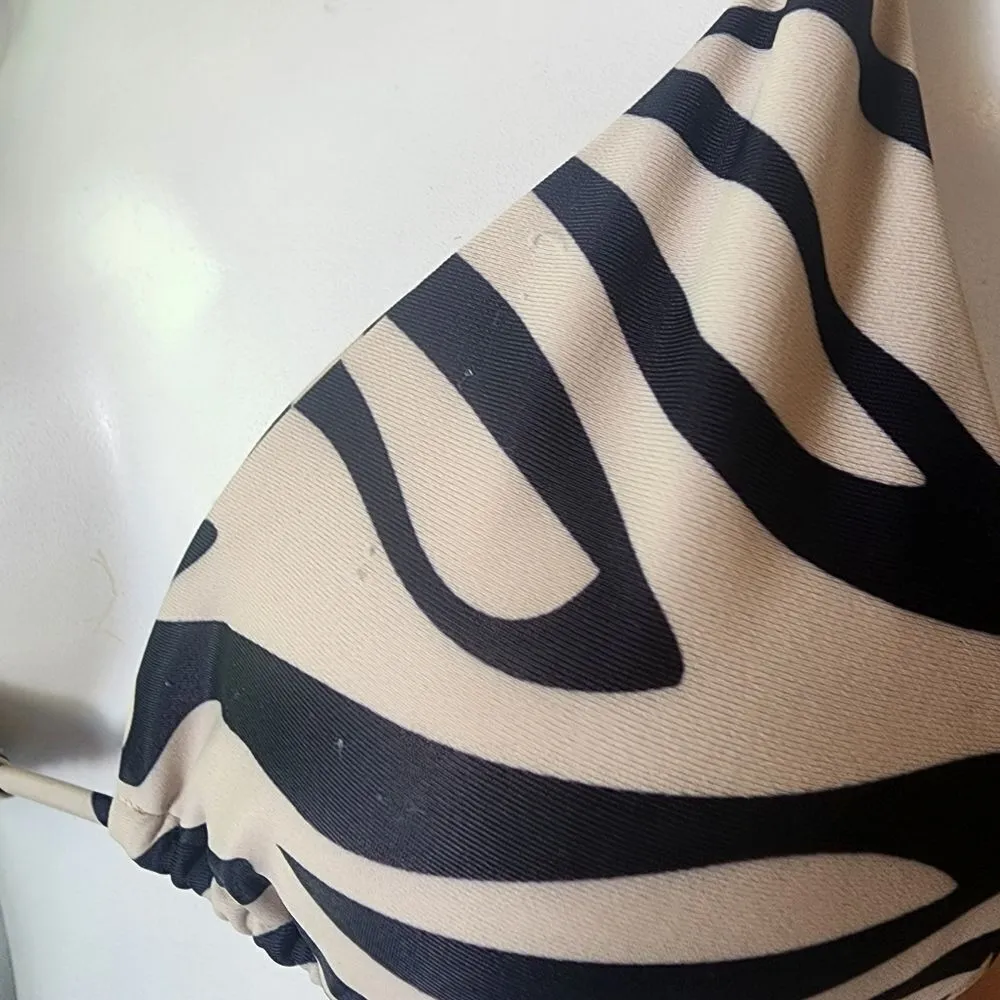 Cream & Black Zebra Stripes Bikini Top Size XS - Image 6