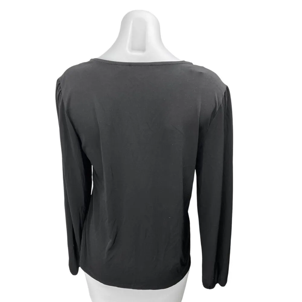 Tahari Black Long Sleeve V Neck Faux Button Up Corset Bustier Blouse Top Size L - Image 2