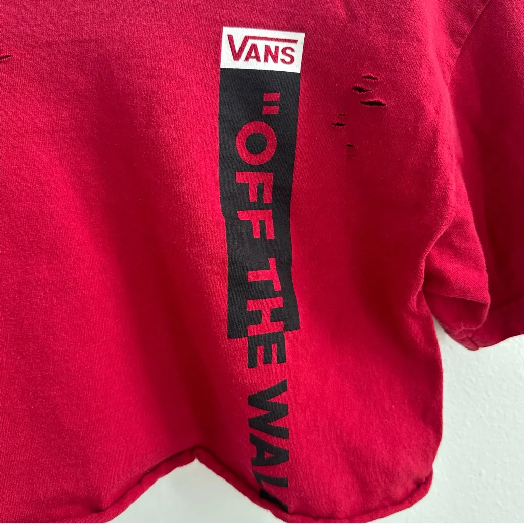 Vans Red Destroyed Cropped Off the Shoulder Top - Image 4
