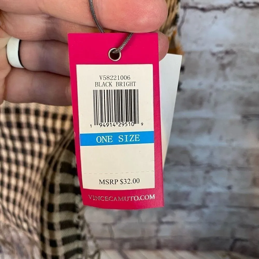 Vince Camuto Womens Black Bright Plaid Check Fringe Scarf One Size NWT - Image 8