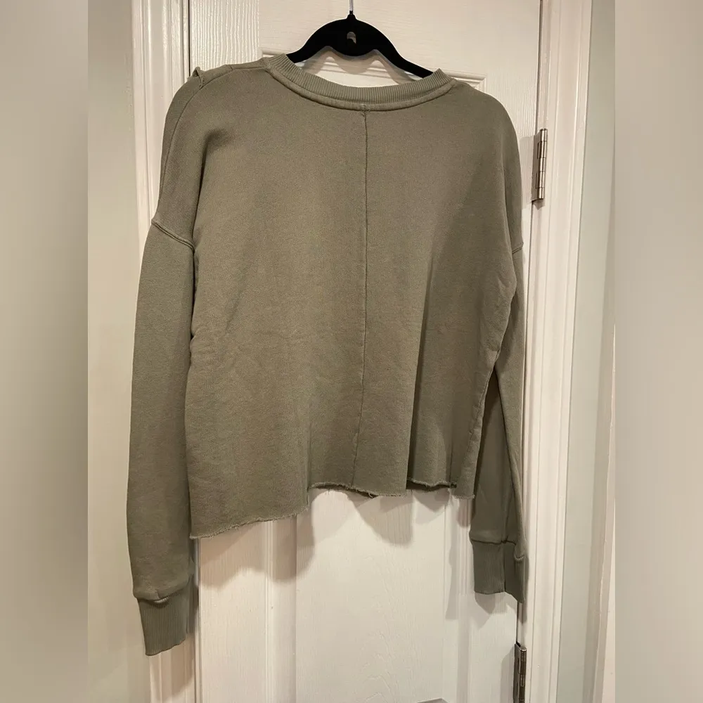 NWOT Free People Size S Sage Ooh La Ruffle Yoke Long Sleeve Raw Hem Sweatwhirt - Image 7