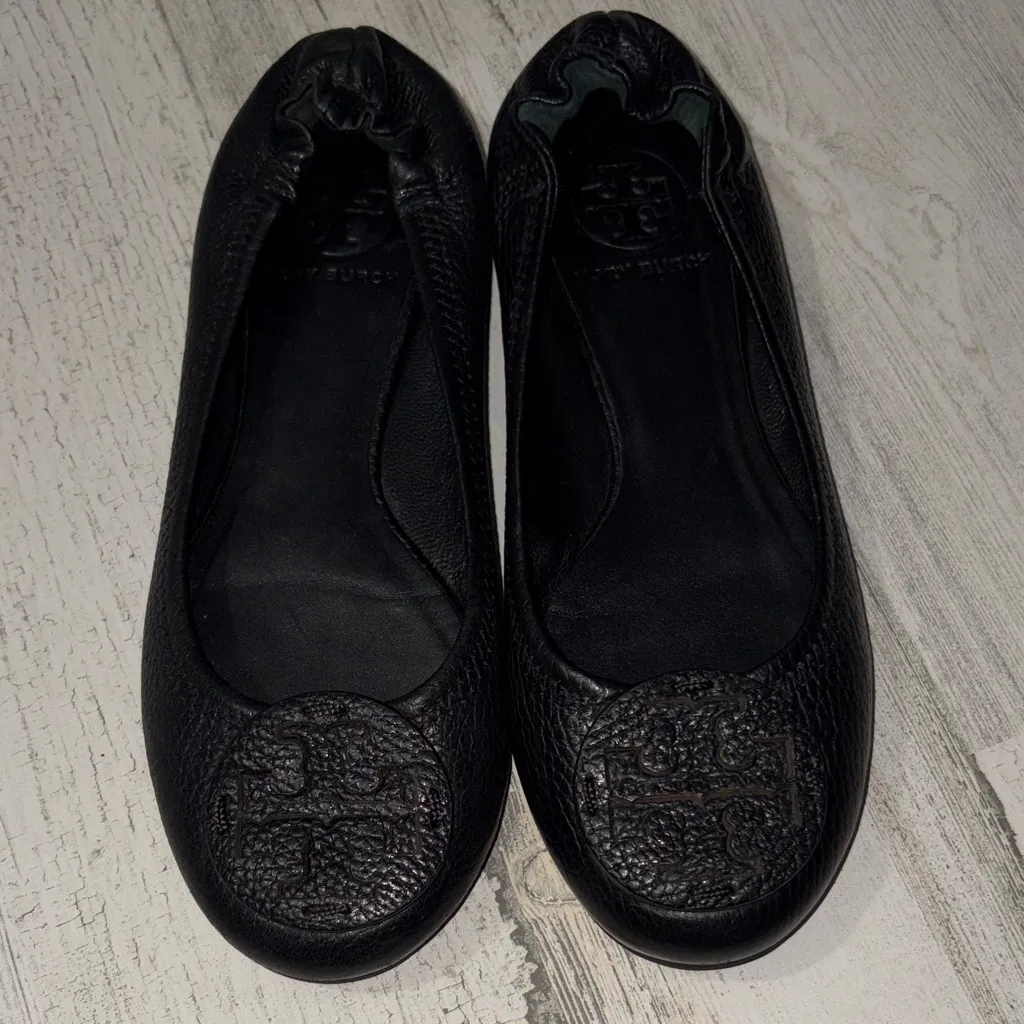 Tory Burch  Mini Ballet Black Textured Flats Size 5 - Image 12