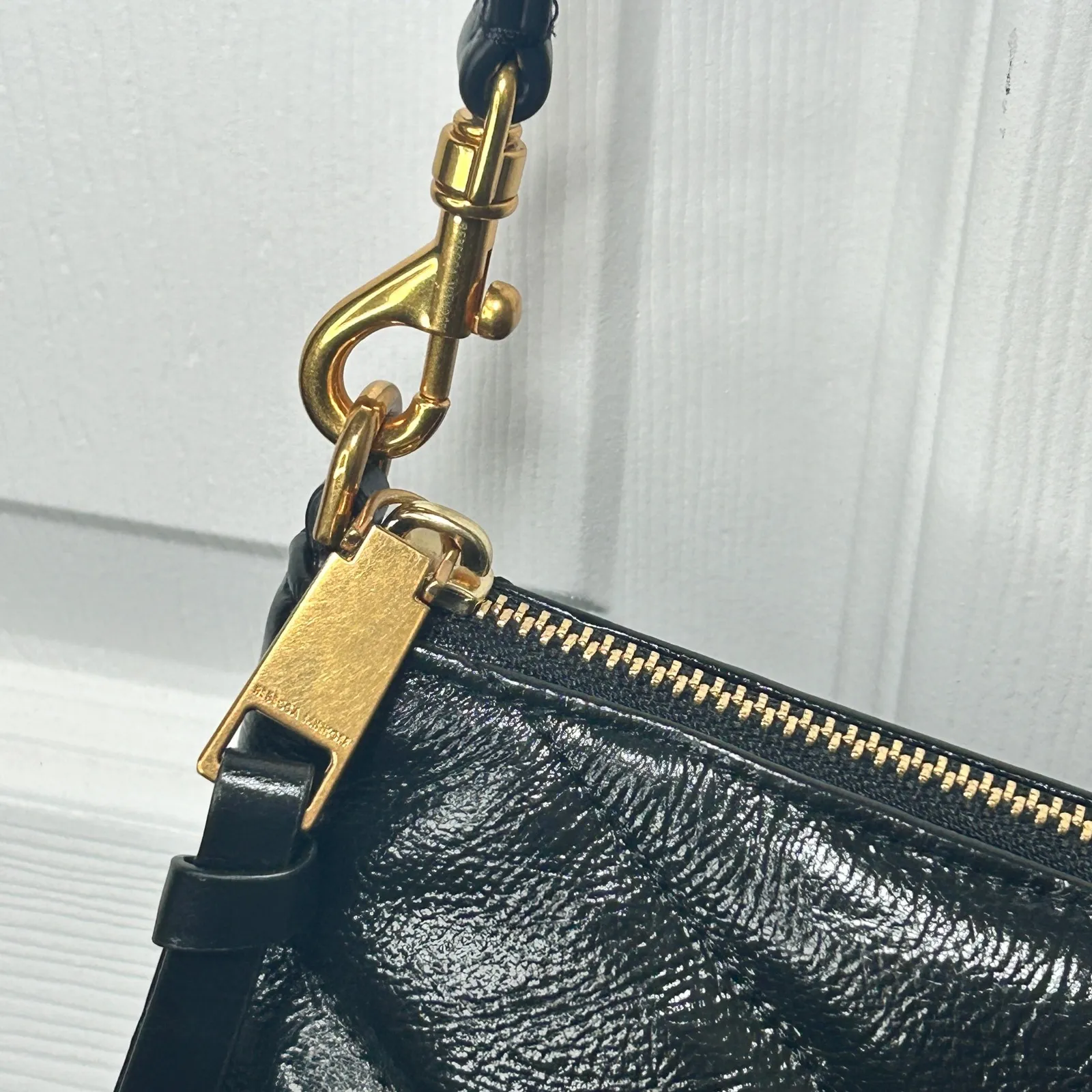 Rebecca Minkoff Edie Black Leather Quilted Chevron Crossbody Bag Gold‎ Hardware - Image 4