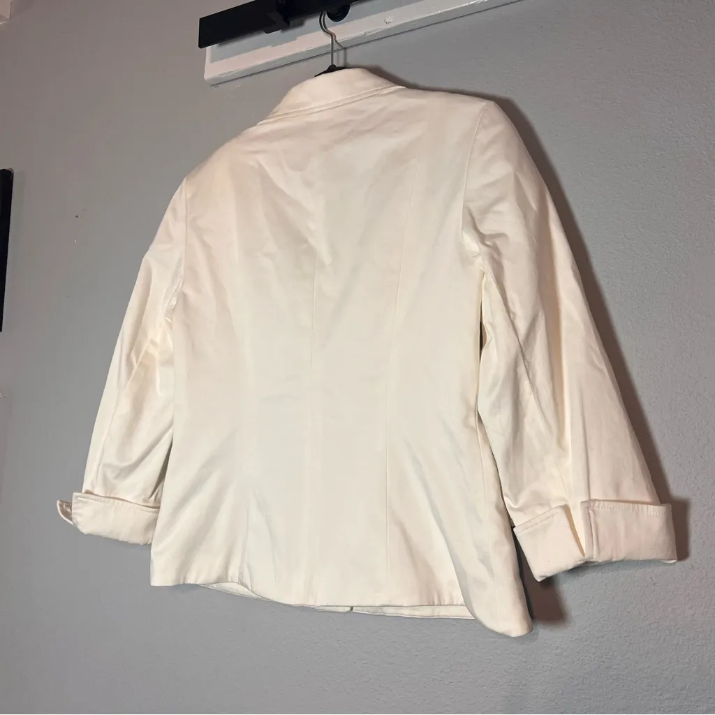 Lafayette 148 Blazer Cream Cotton 3 Button Size 6 Cotton Stretch - Image 5