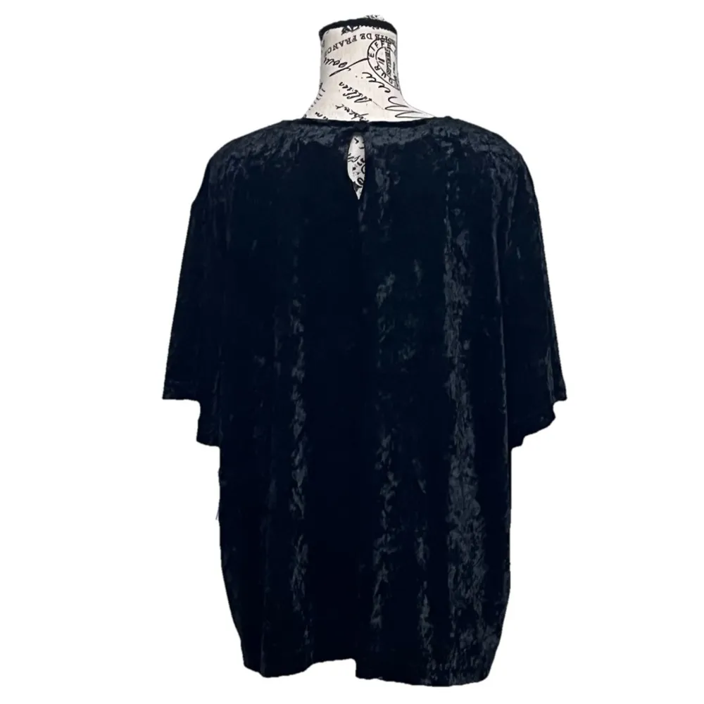 Vintage BLAIRE DEADSTOCK Crushed Velvet Black Tunic Blouse Goth Witch Vampy 2XL - Image 5