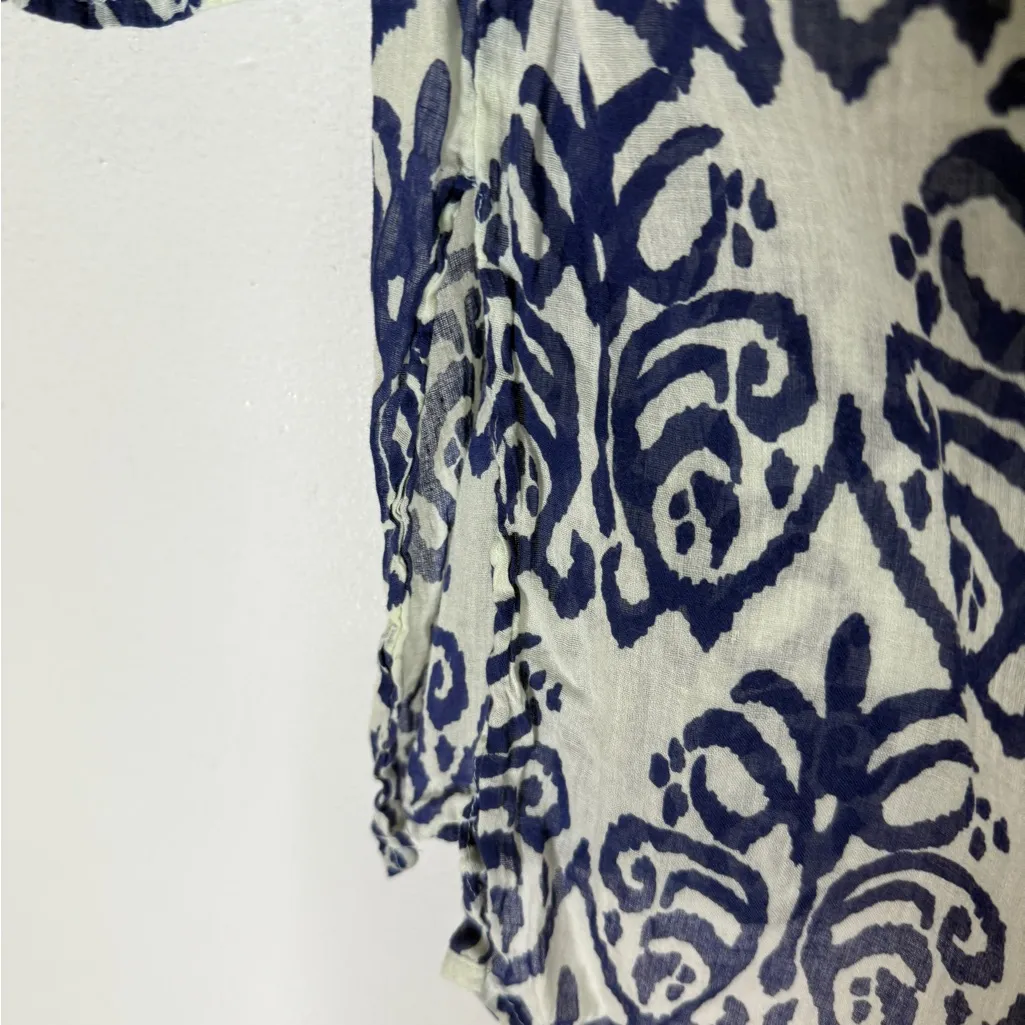 Flora Blue White‎ V Neck Tunic Lightweight Cotton Top Small - Image 5