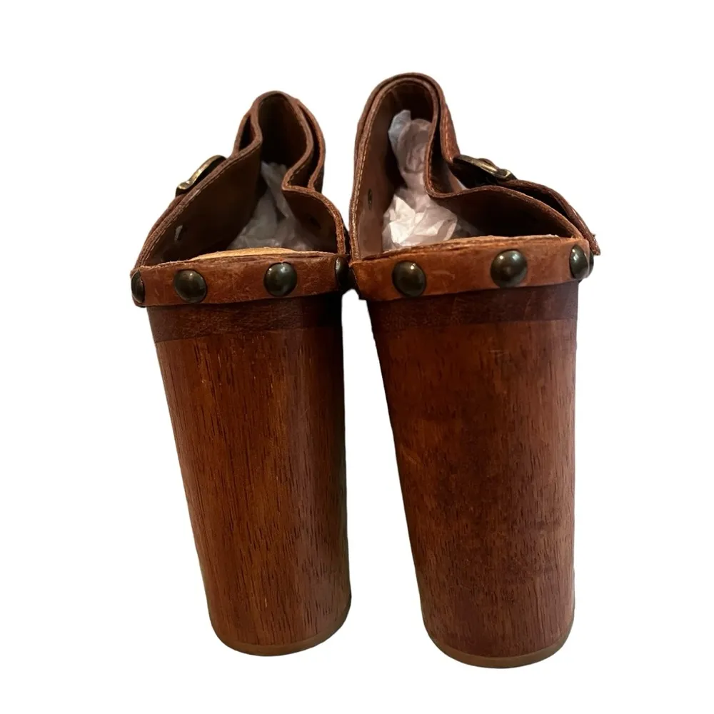 Steve Madden Vtg 90’s Brown Leather Cecilia Wooden Platform Slingback Clogs - Image 13