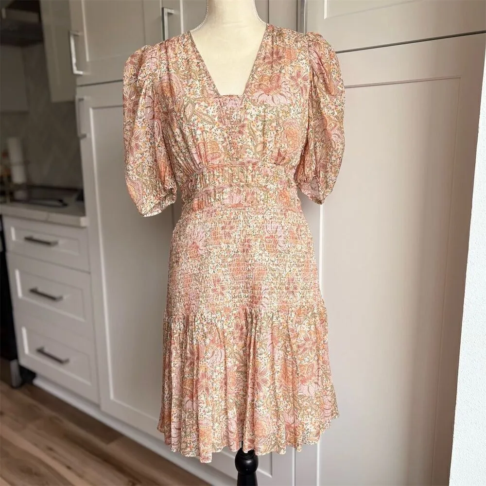 Shoshanna Women's Aubrey Puff Sleeve Smocked Mini Dress Size 6 Multicolored - Image 3