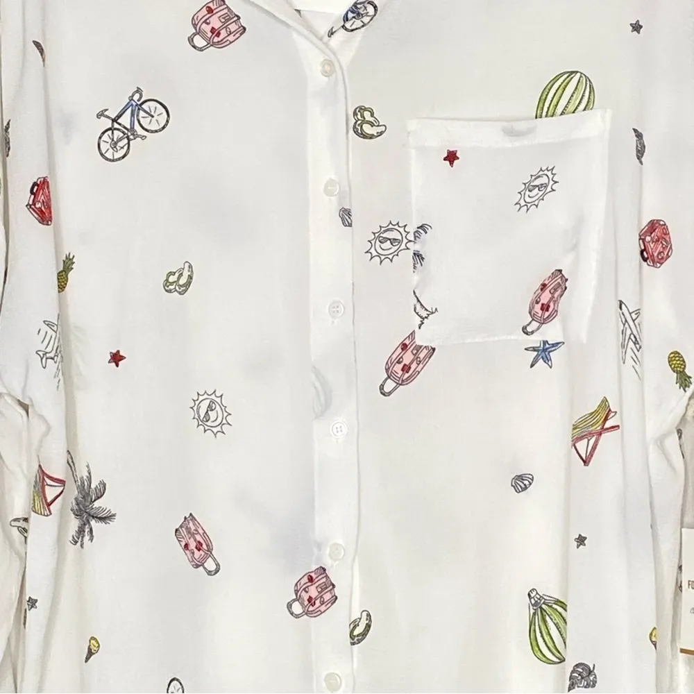 Forever 21 Contemporary long sleeve button down summer novelty print blouse - Image 3