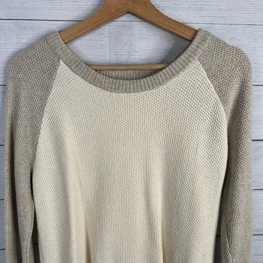 Madewell Womens Province Cross Back Knit Two Tone Sweater size Small Cream Beige - Image 7