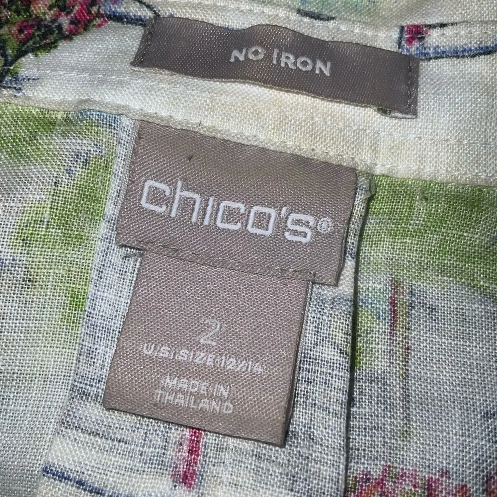 Chico’s No-Iron Linen Southern Charm-Print Button Down 3/4 Sleeve Shirt Tunic M - Image 12