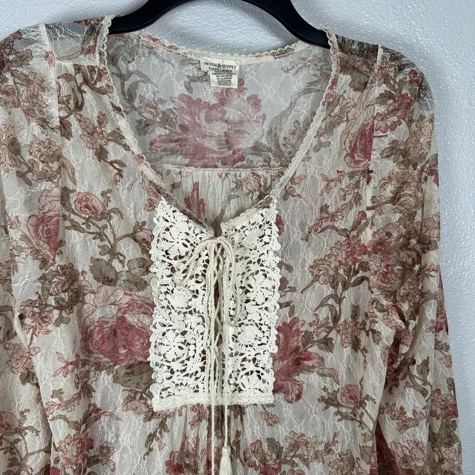 Denim & Supply Ralph Lauren Floral Lace Top Small Mesh Cottagecore Y2K Prairie - Image 2