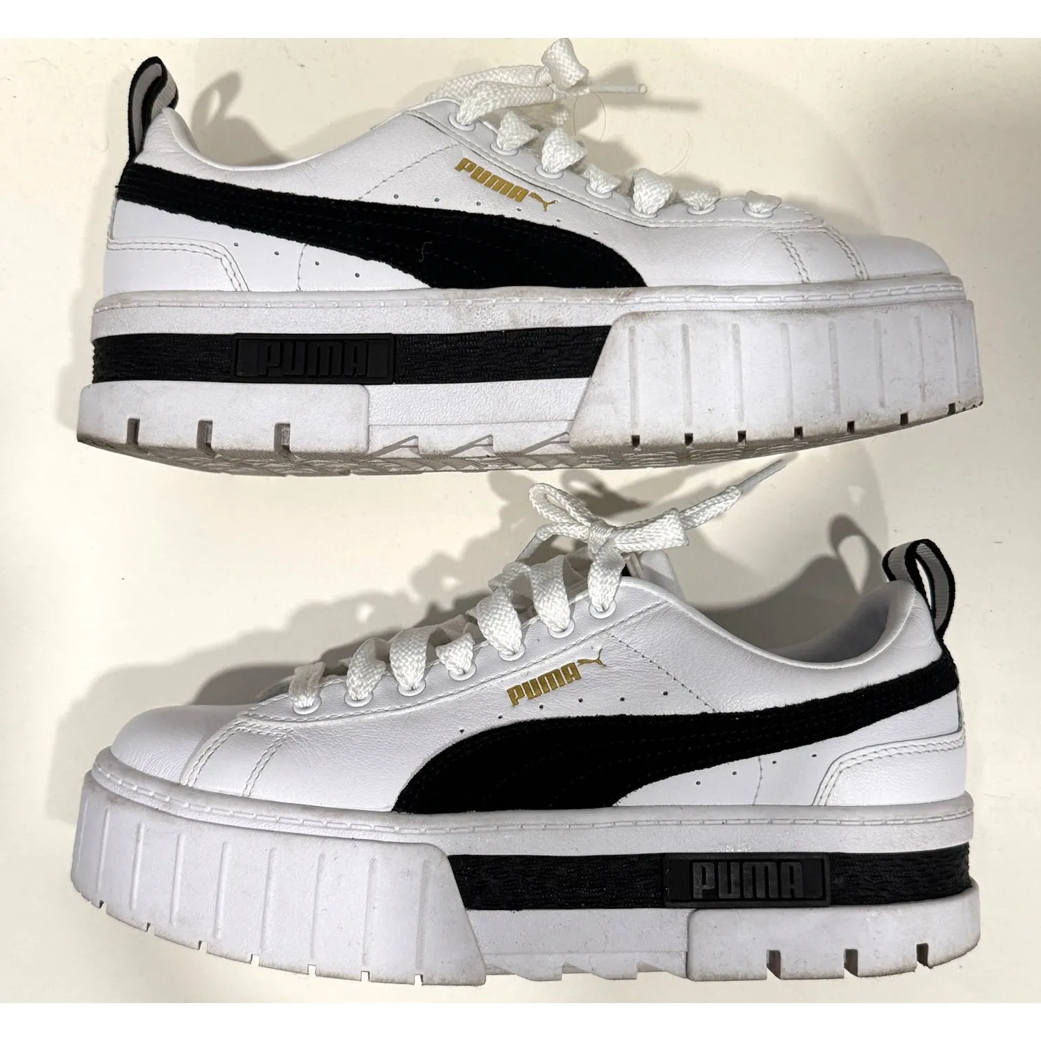 PUMA Mayze Leather Platform White Sneakers Retro Streetwear Size W7.5 - Image 4