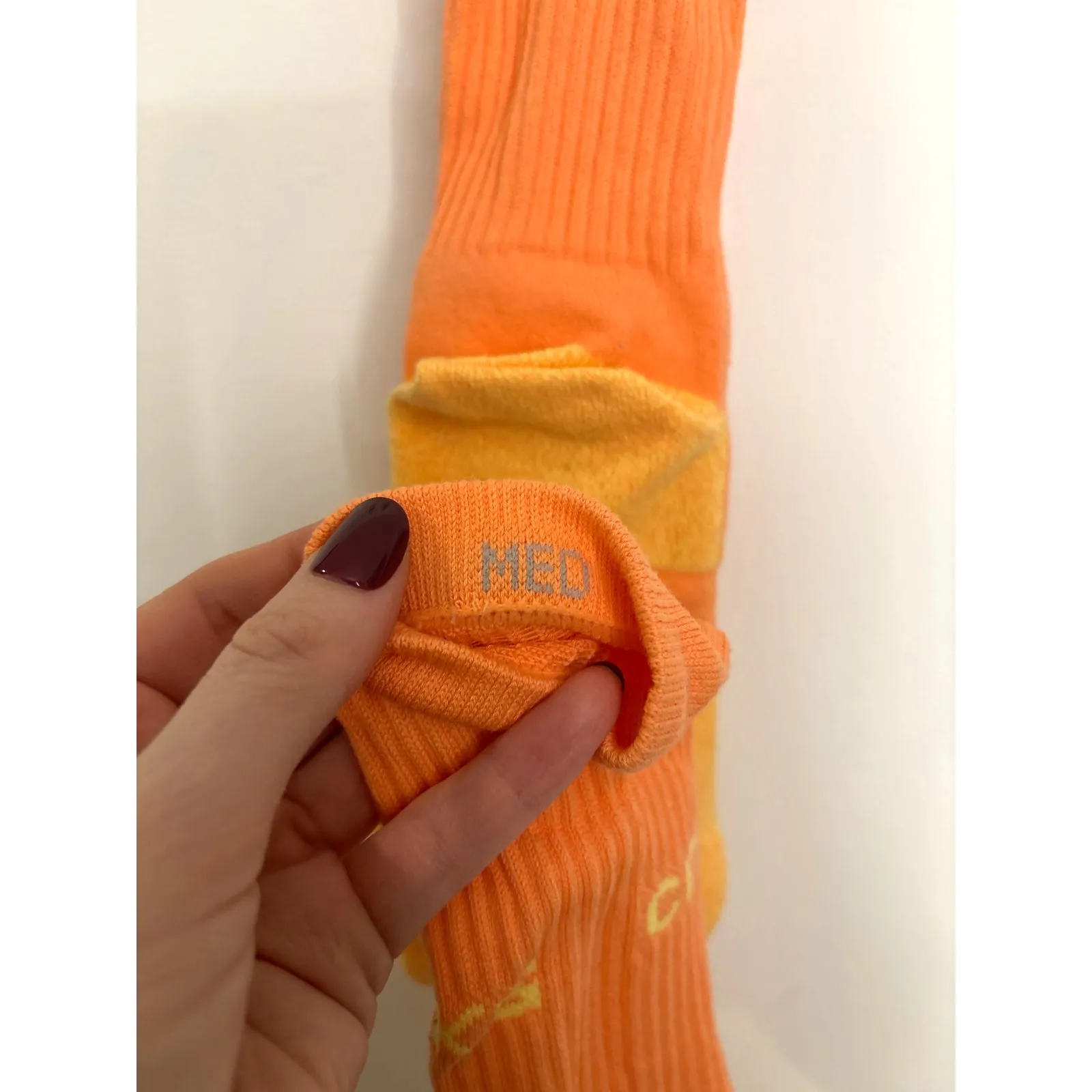 Crocs Crew Toe Tabi Socks Unisex Medium Orange Yellow Split Toe Gripper Sole NEW - Image 3