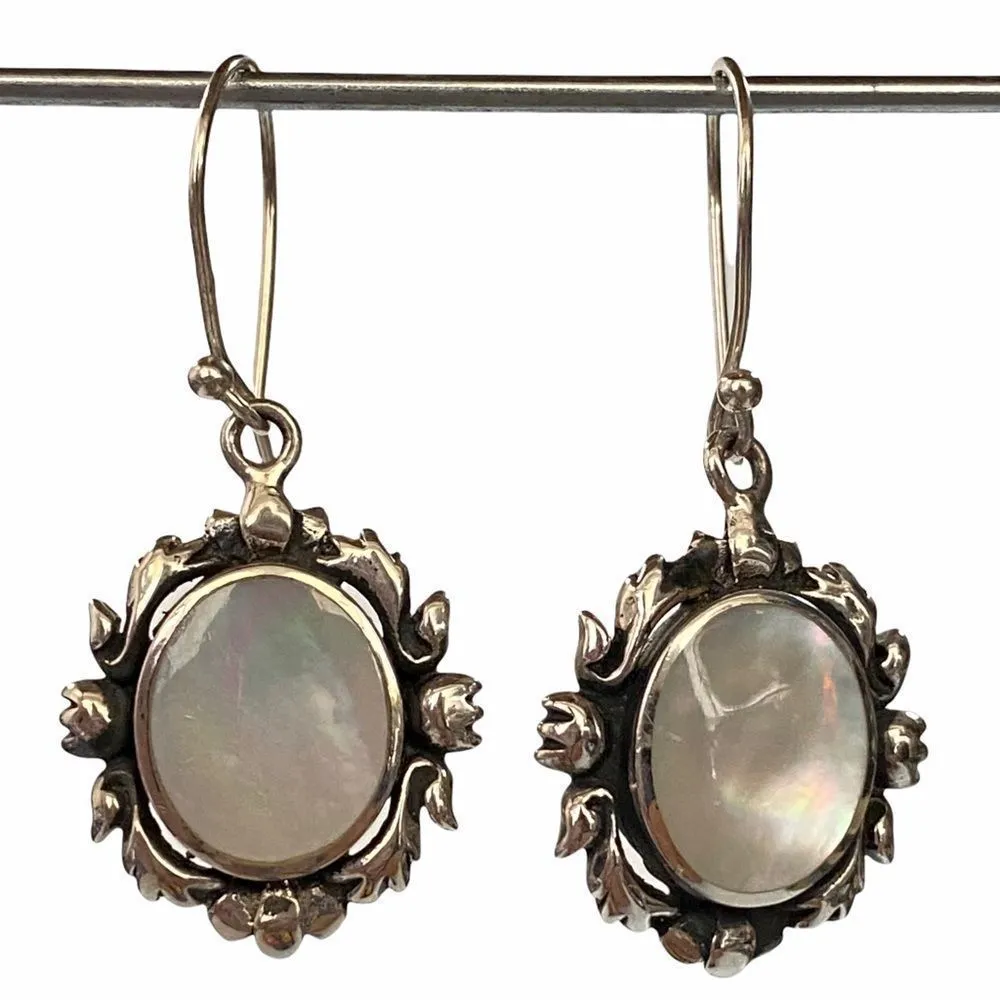 Mother of Pearl Oval Shape Drop Earrings 925 Sterling Silver - Image 6