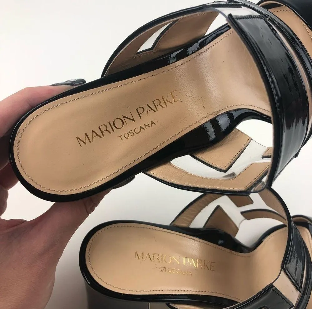 Marion Parke Bailey Geometric PVC Slide Sandal Block Heel 36 Black $596 in box Size 5 - Image 3