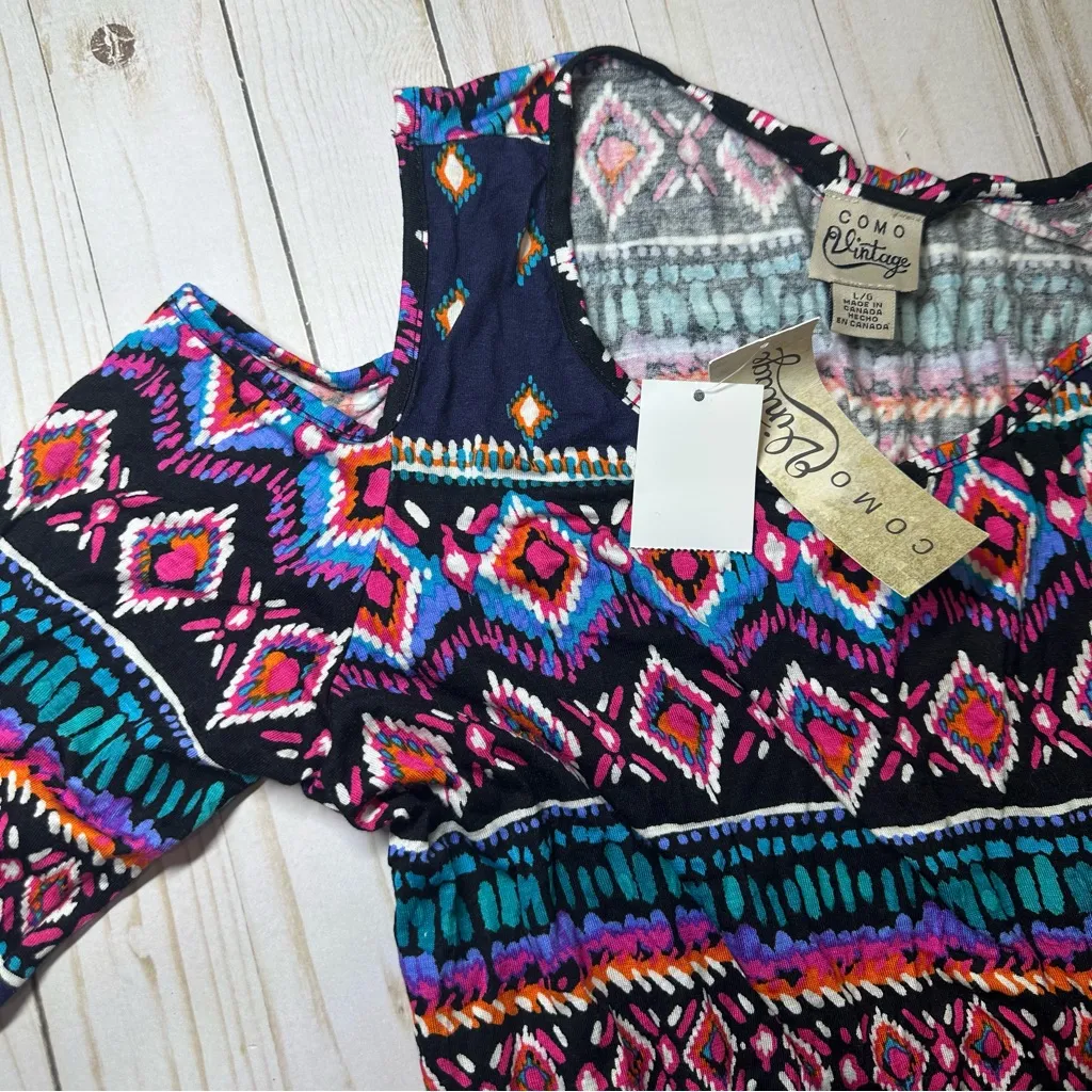 Como Vintage Navy‎ and Multicolor Asymmetrical Dress - Image 3