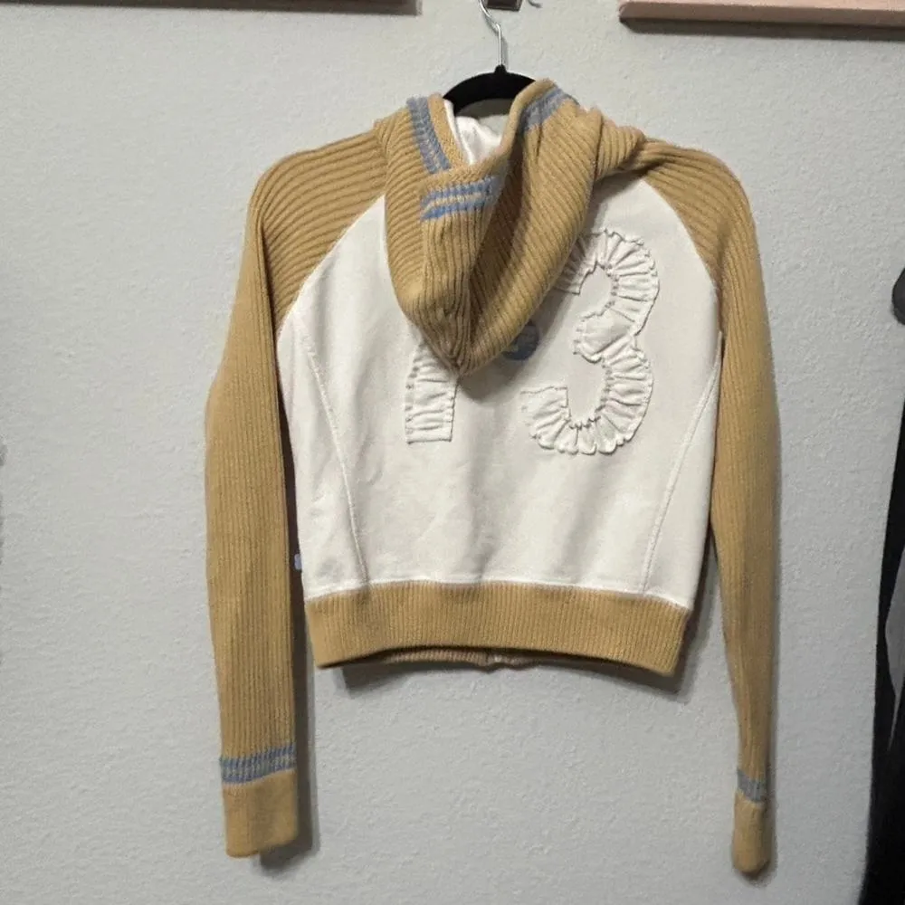 Y2K Pepe Jeans Zip Jacket Ribbed Cream Sleeves & Hood Small Hip-Hop Throwback - Image 10