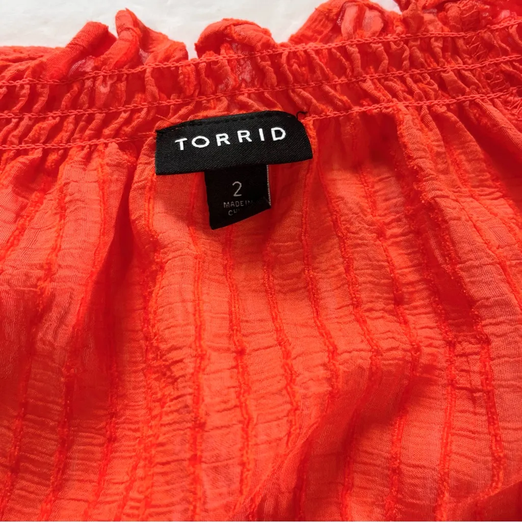 Torrid Orange Stripe Ruffle Crinkle Gauze Peasant‎ Top Size 2X - Image 11