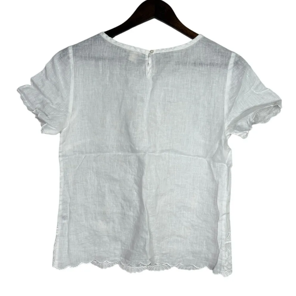 J. Crew Lightweight Linen Embroidery Scalloped Hem and Short Sleeve Top 2 White - Image 4