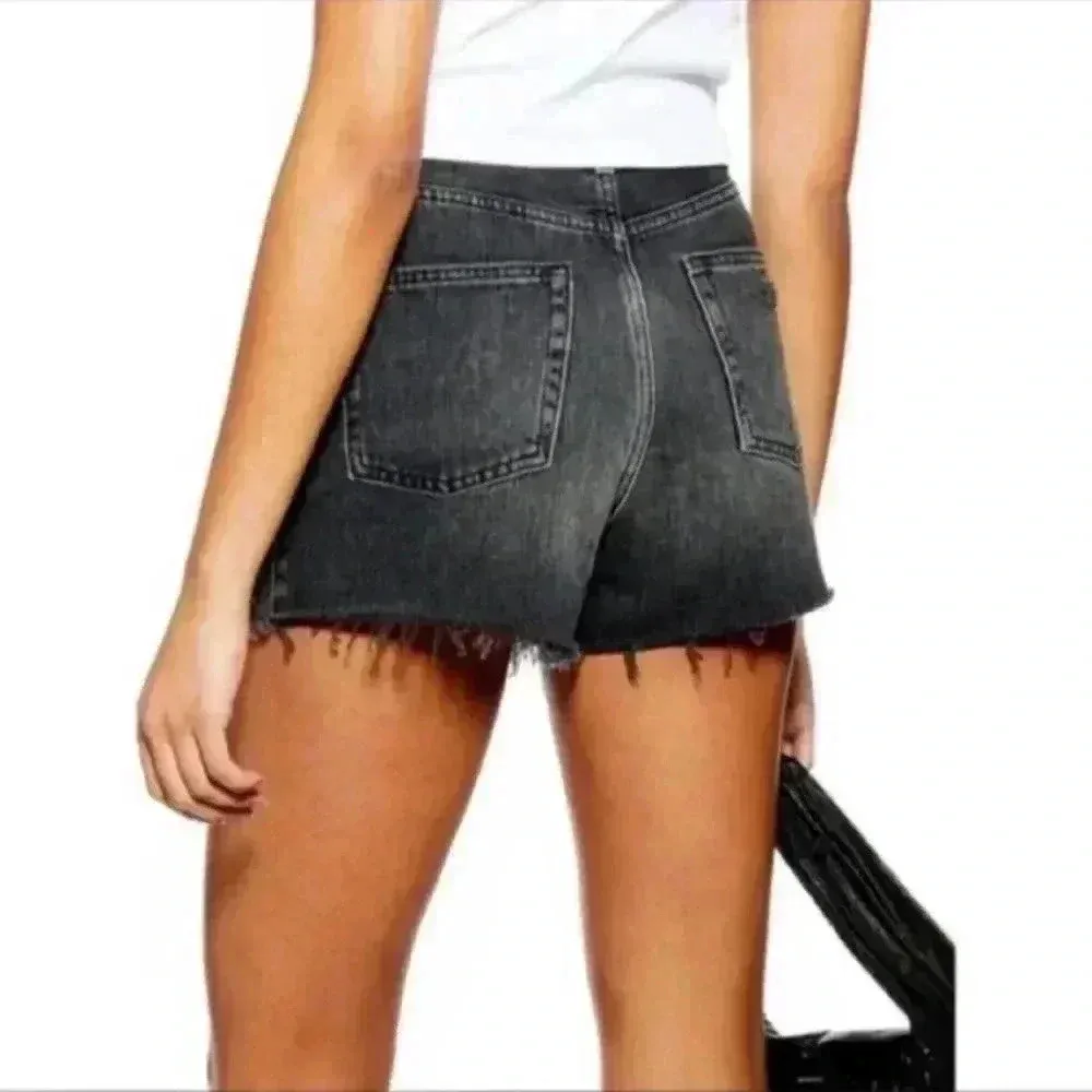 High rise black ripped topshop mom shorts in size 6 - Image 2