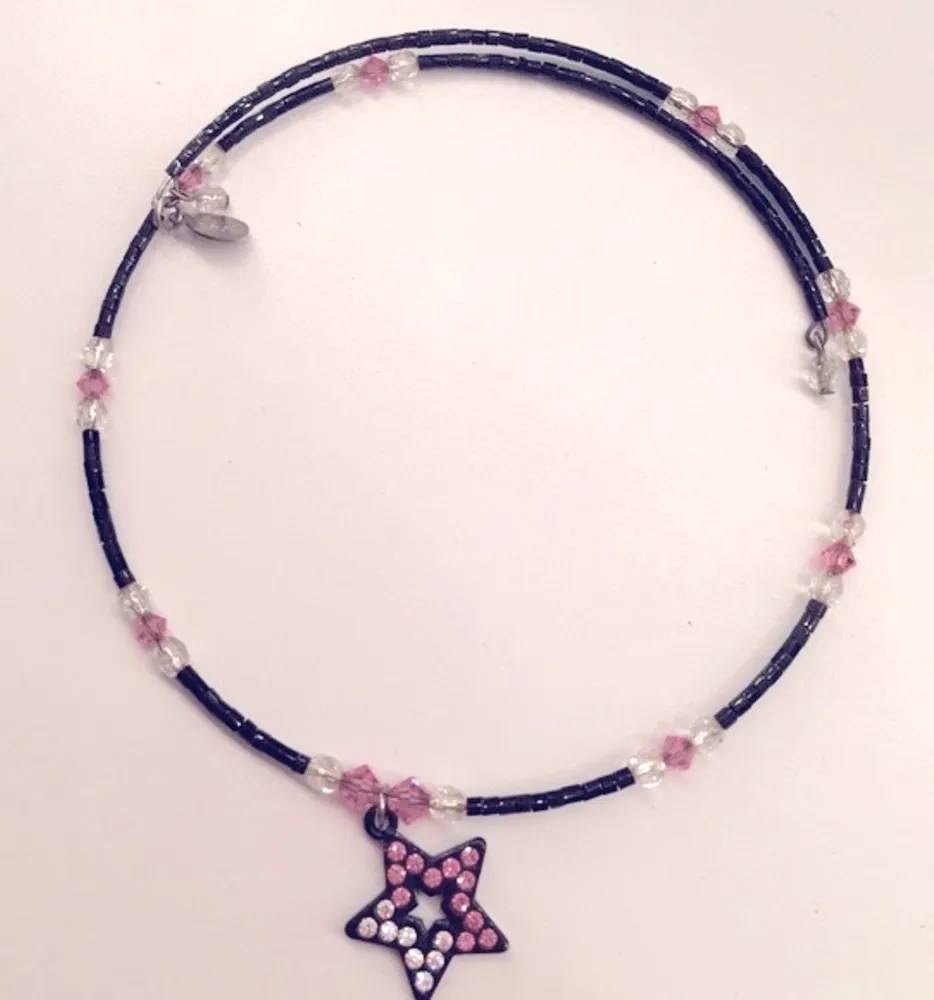 High IntenCity Black & Pink Rhinestone & Beaded Choker with Bling Star - Image 2