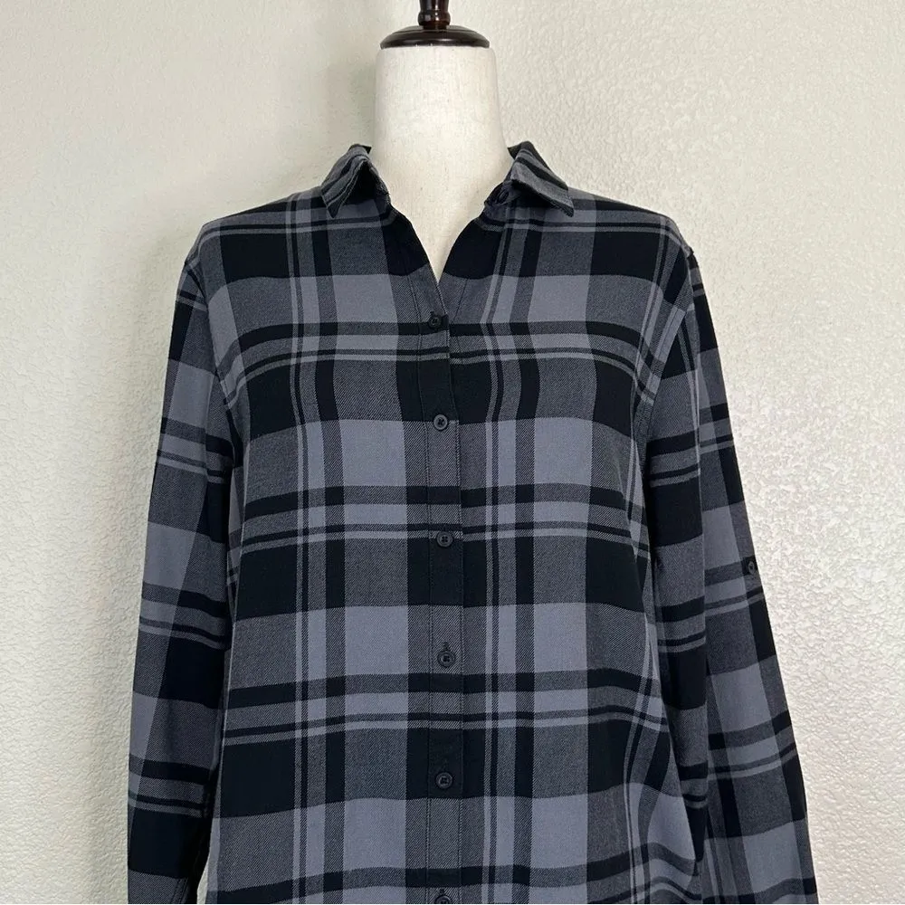 Port Authority Women's Plaid Flannel Button Down Tunic Shirt, Sz Large - Image 4